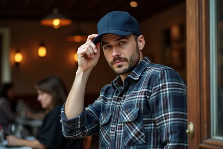 Homme retirant sa casquette en entrant dans un restaurant, geste de politesse en intérieur
